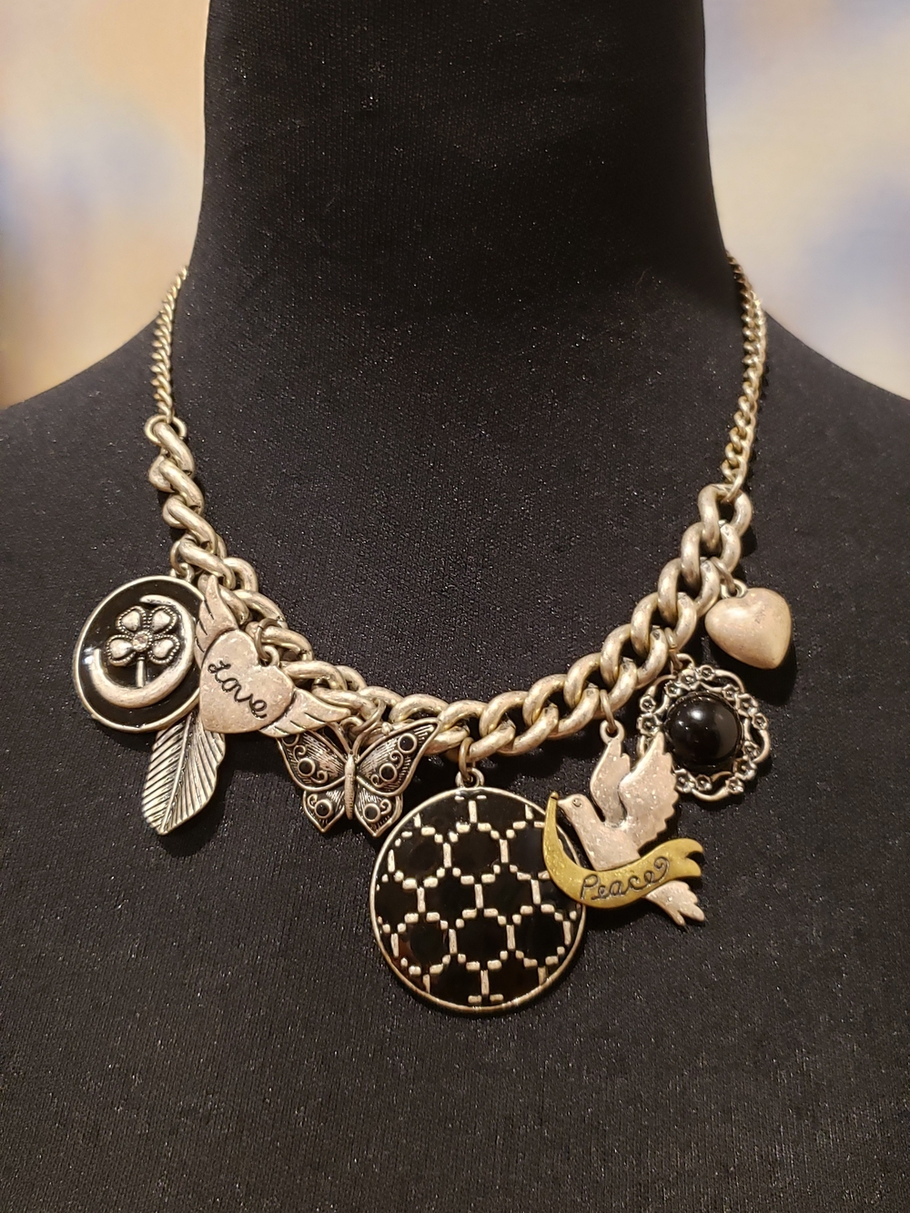 Chunky Hope & Love Charm Necklace , Vintage